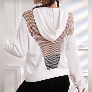 White Hoodie with Open Fishnet Mesh Back